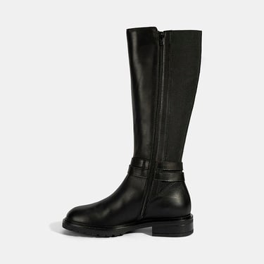  Kadın Siyah Metal Toka Detaylı Deri Çizme