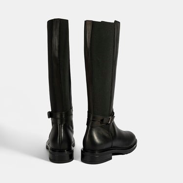  Kadın Siyah Metal Toka Detaylı Deri Çizme