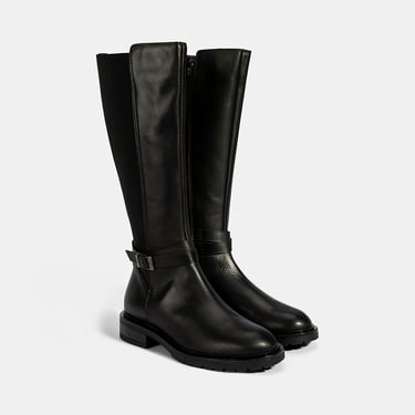  Kadın Siyah Metal Toka Detaylı Deri Çizme