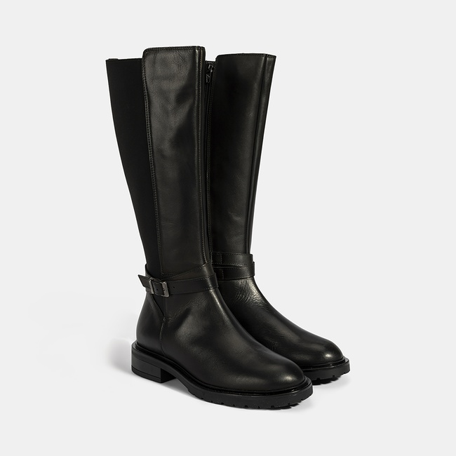  Kadın Siyah Metal Toka Detaylı Deri Çizme