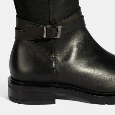  Kadın Siyah Metal Toka Detaylı Deri Çizme