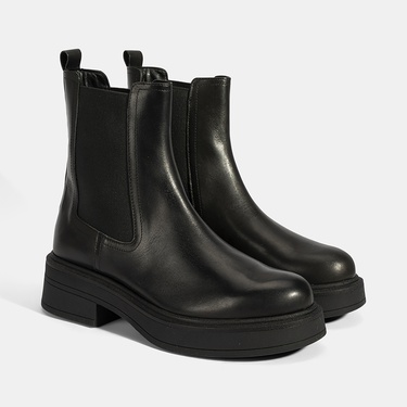  Kadın Siyah Lastikli Deri Chelsea Bot