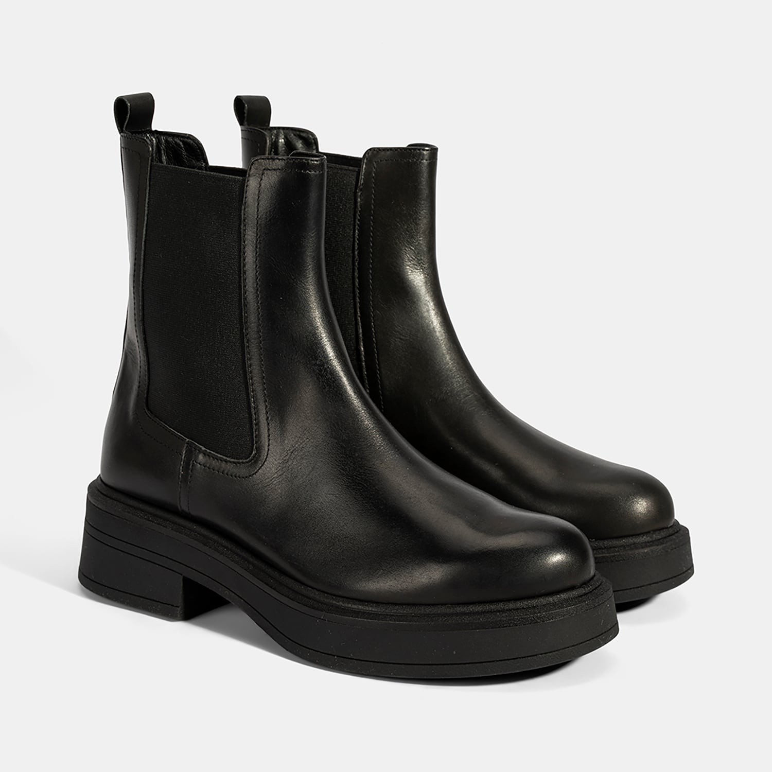  Kadın Siyah Lastikli Deri Chelsea Bot