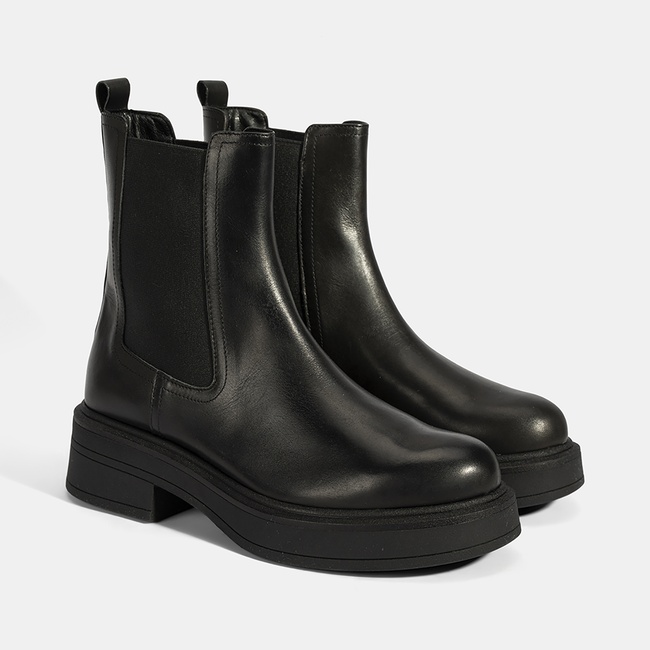  Kadın Siyah Lastikli Deri Chelsea Bot