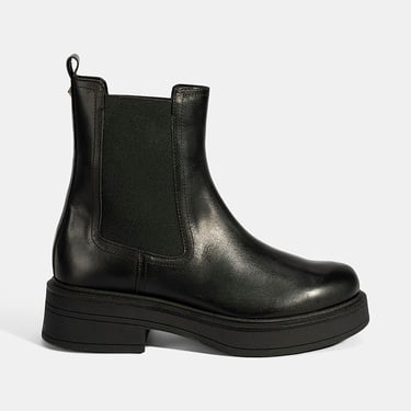  Kadın Siyah Lastikli Deri Chelsea Bot