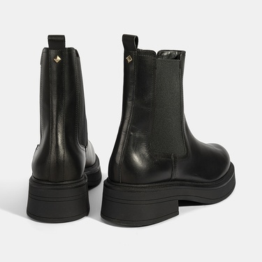  Kadın Siyah Lastikli Deri Chelsea Bot