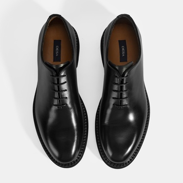  Erkek Siyah Bağcıklı Deri Klasik Ayakkabı