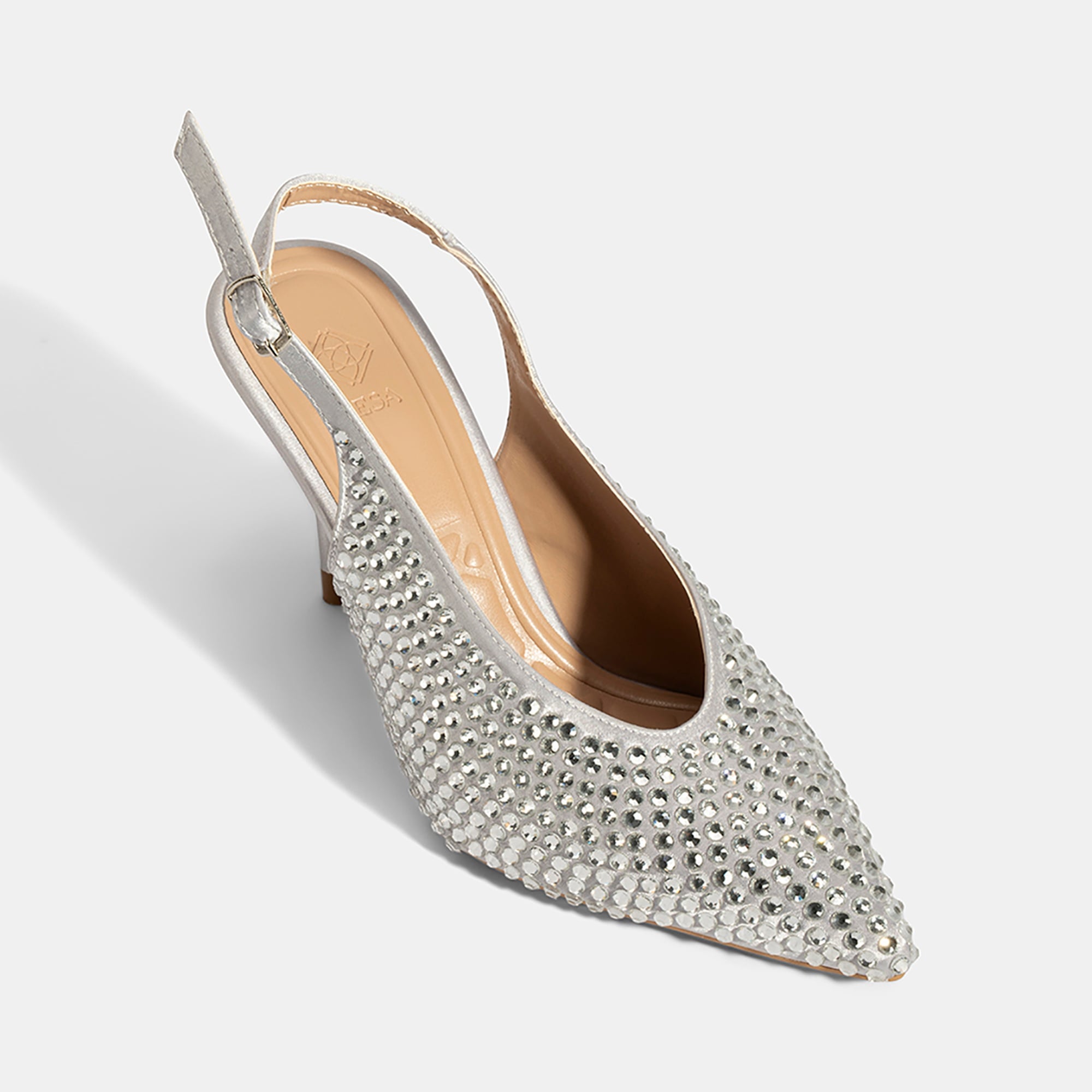 Kadın Gümüş Ayarlanabilir Metal Tokalı Taşlı Abiye Ayakkabı