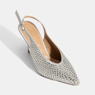  Kadın Gümüş Ayarlanabilir Metal Tokalı Taşlı Abiye Ayakkabı