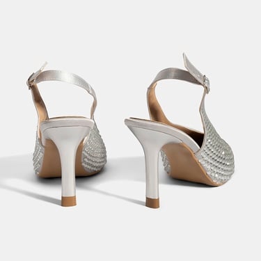  Kadın Gümüş Ayarlanabilir Metal Tokalı Taşlı Abiye Ayakkabı