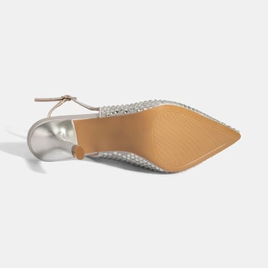  Kadın Gümüş Ayarlanabilir Metal Tokalı Taşlı Abiye Ayakkabı