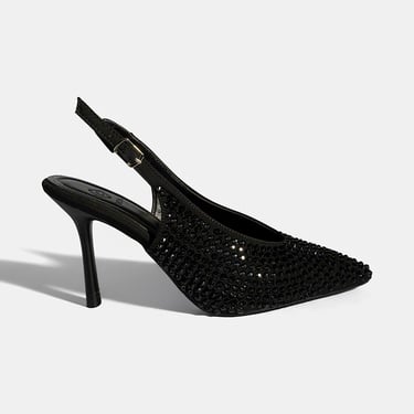  Kadın Siyah Ayarlanabilir Metal Tokalı Taşlı Abiye Ayakkabı