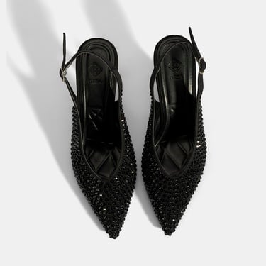  Kadın Siyah Ayarlanabilir Metal Tokalı Taşlı Abiye Ayakkabı