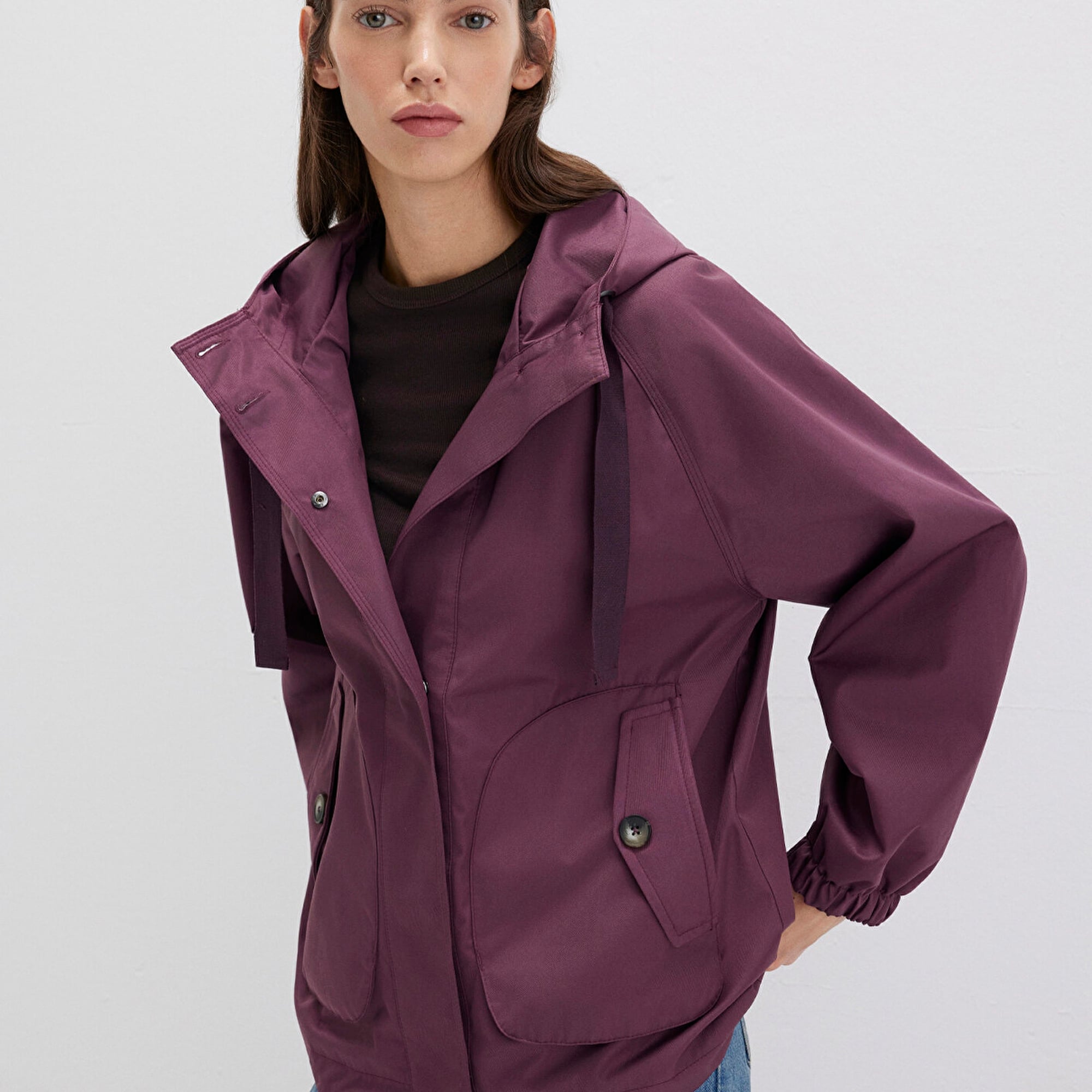 Mavi Kapüşonlu Bordo Ceket Loose Fit / Bol Rahat Kesim 1110014-70223