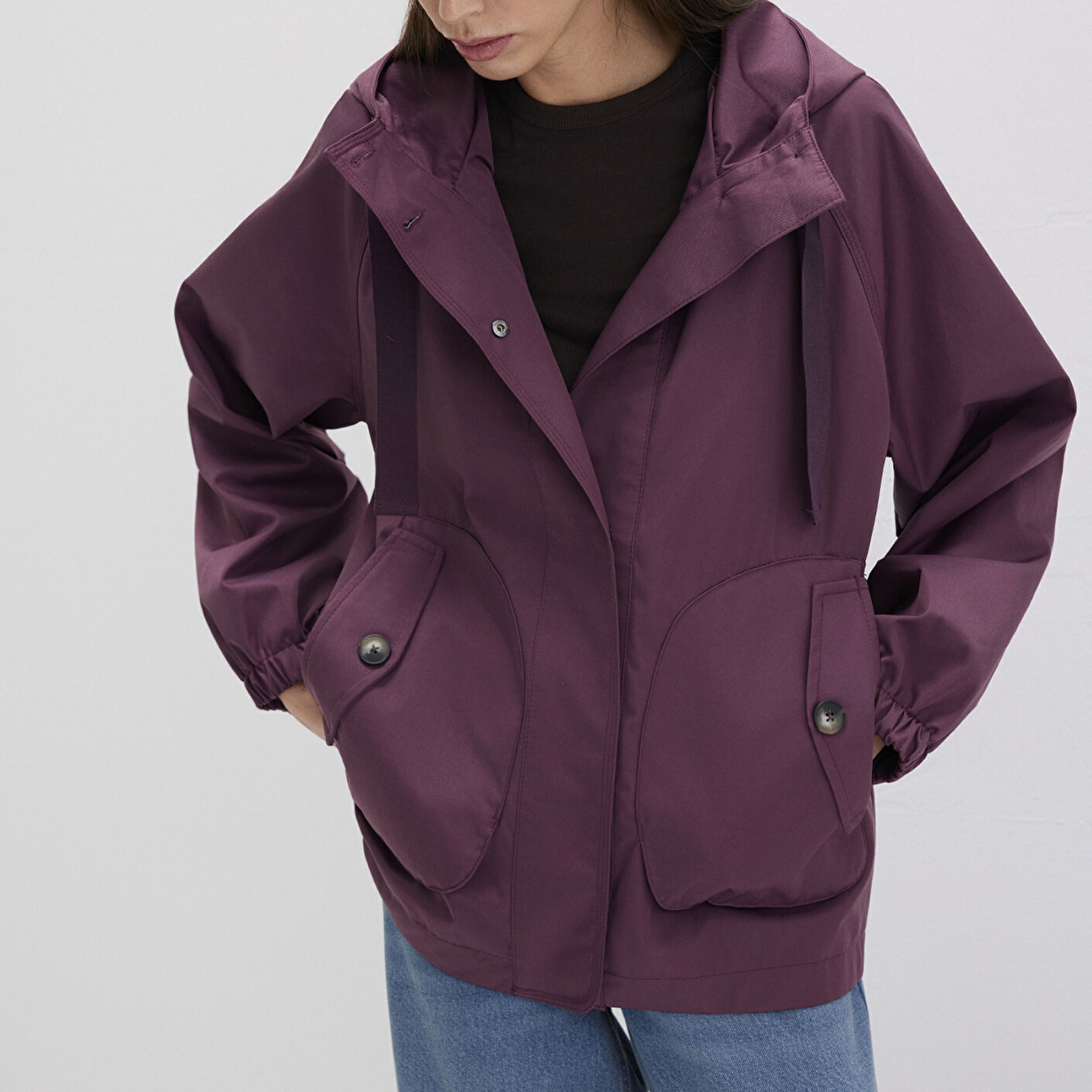 Mavi Kapüşonlu Bordo Ceket Loose Fit / Bol Rahat Kesim 1110014-70223