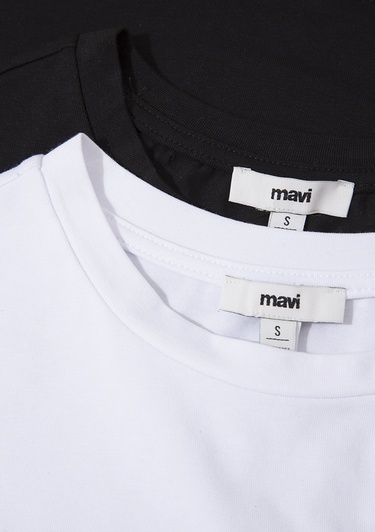  Mavi 2li Kadın Basic Tişört Fitted / Vücuda Oturan Kesim 1611372-900