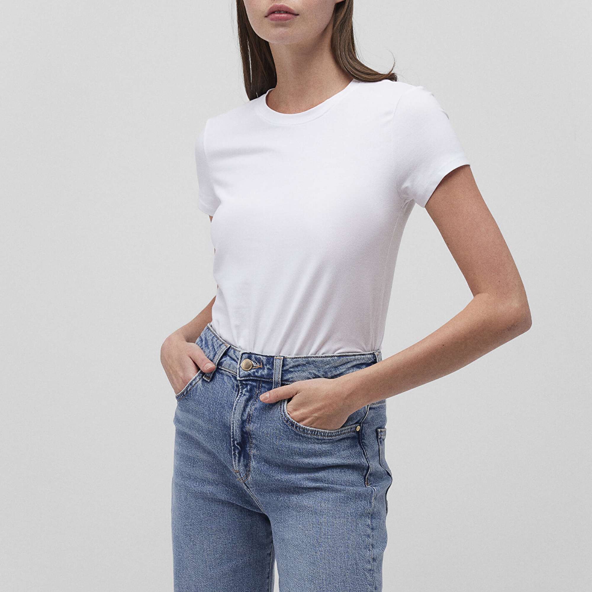 Mavi 2li Kadın Basic Tişört Fitted / Vücuda Oturan Kesim 1611368-620