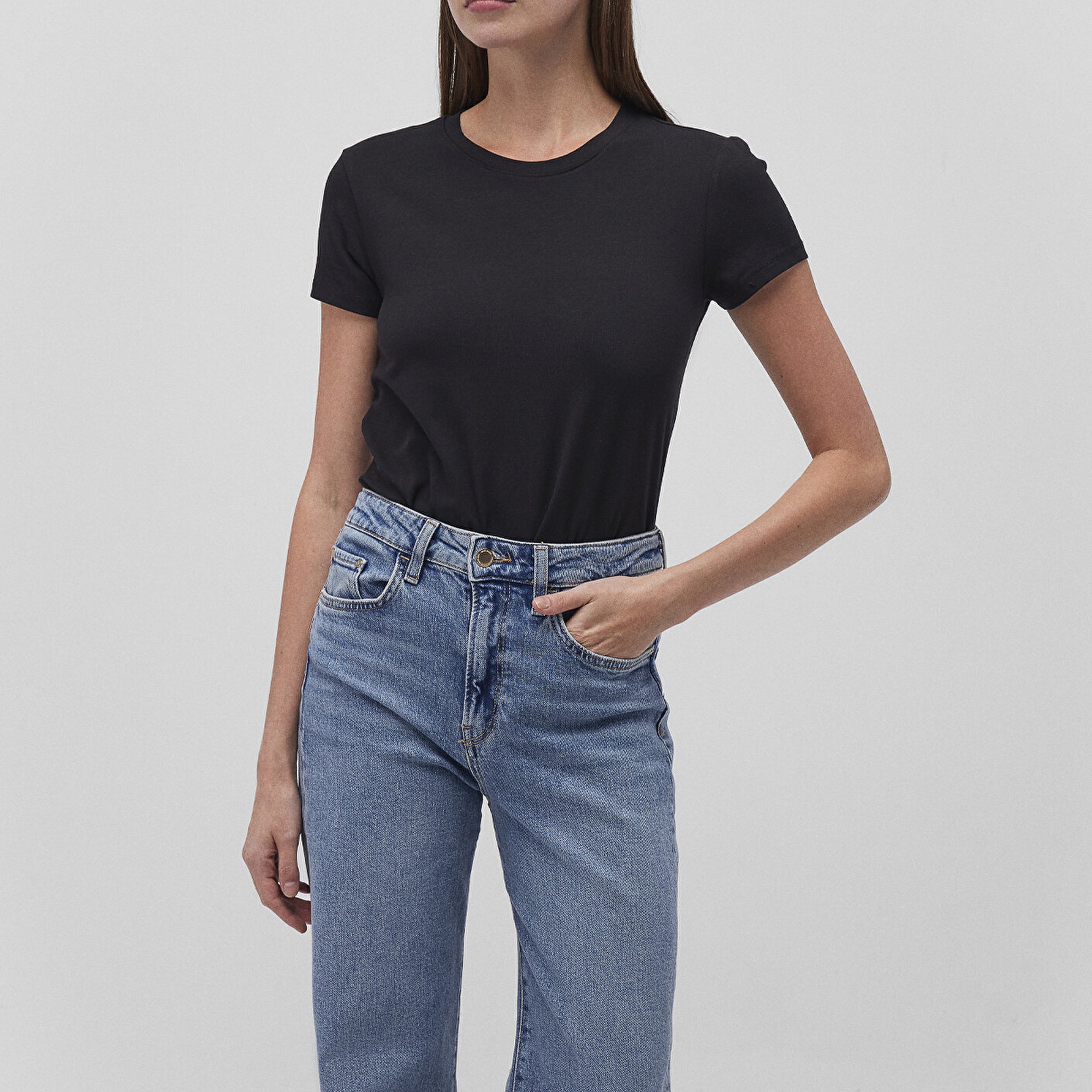 Mavi 2li Kadın Basic Tişört Fitted / Vücuda Oturan Kesim 1611368-620