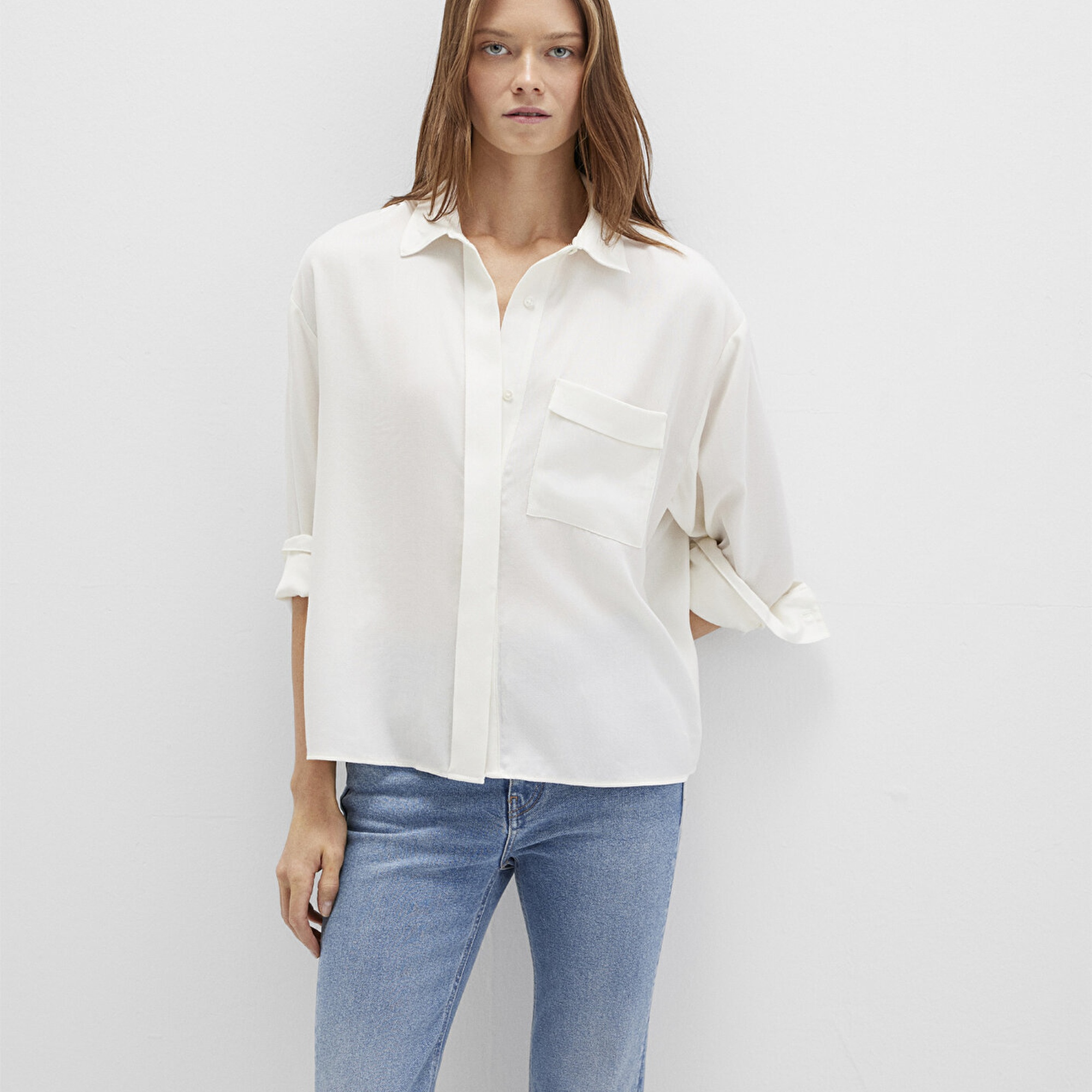 Mavi Ekru Gömlek Oversize / Geniş Kesim 1211354-80194