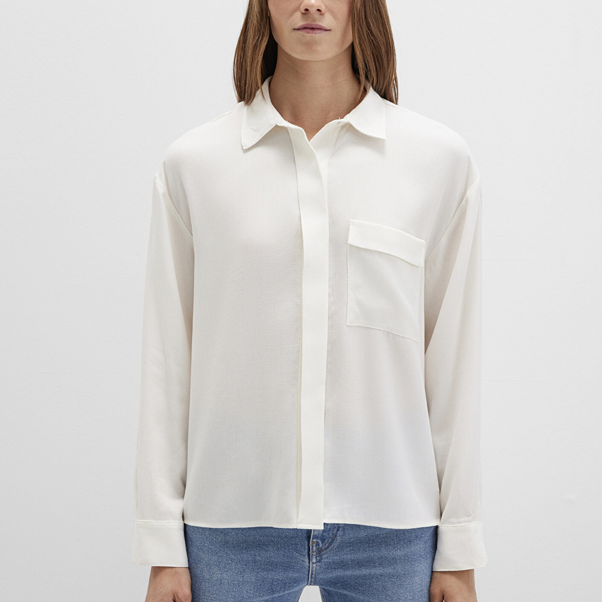 Mavi Ekru Gömlek Oversize / Geniş Kesim 1211354-80194