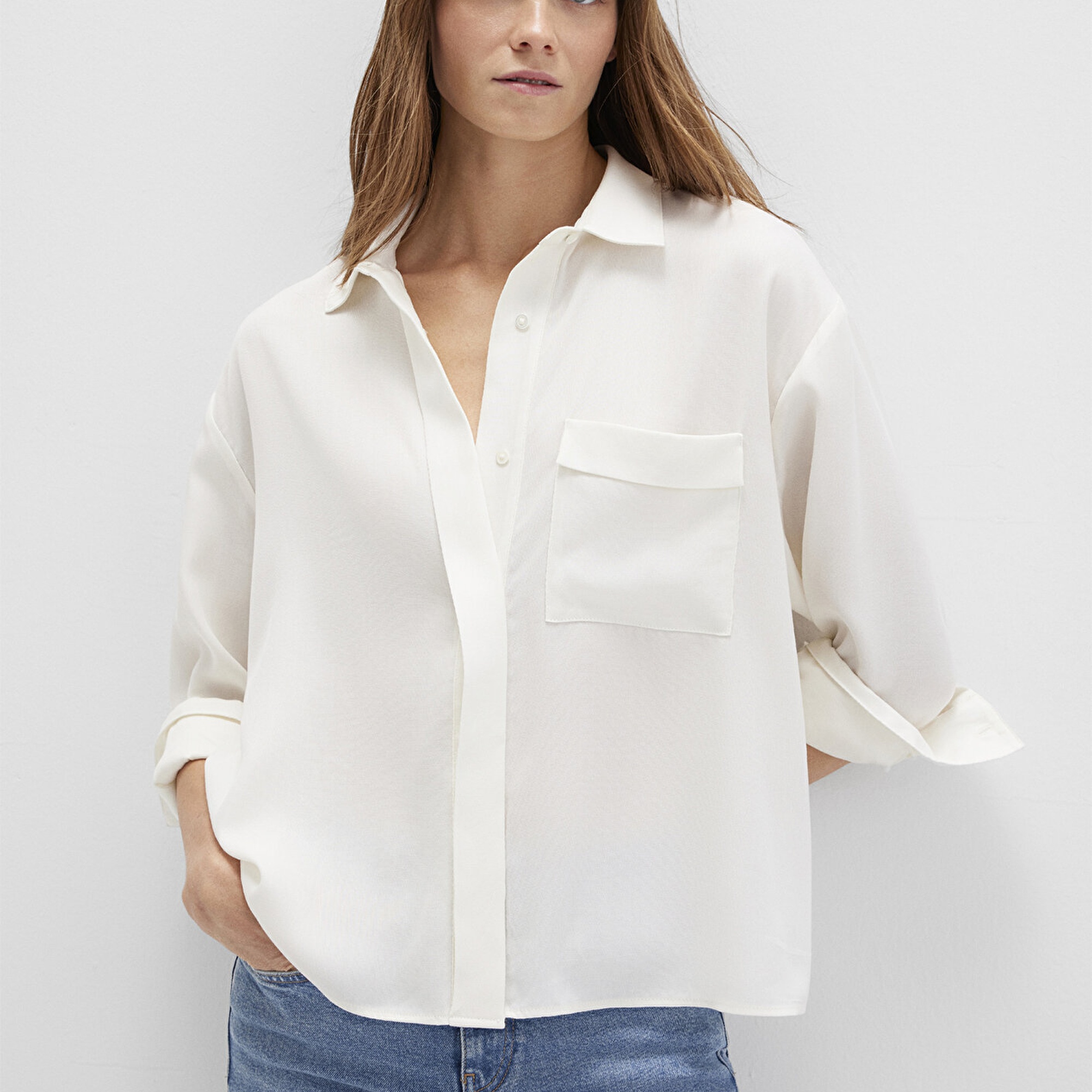 Mavi Ekru Gömlek Oversize / Geniş Kesim 1211354-80194