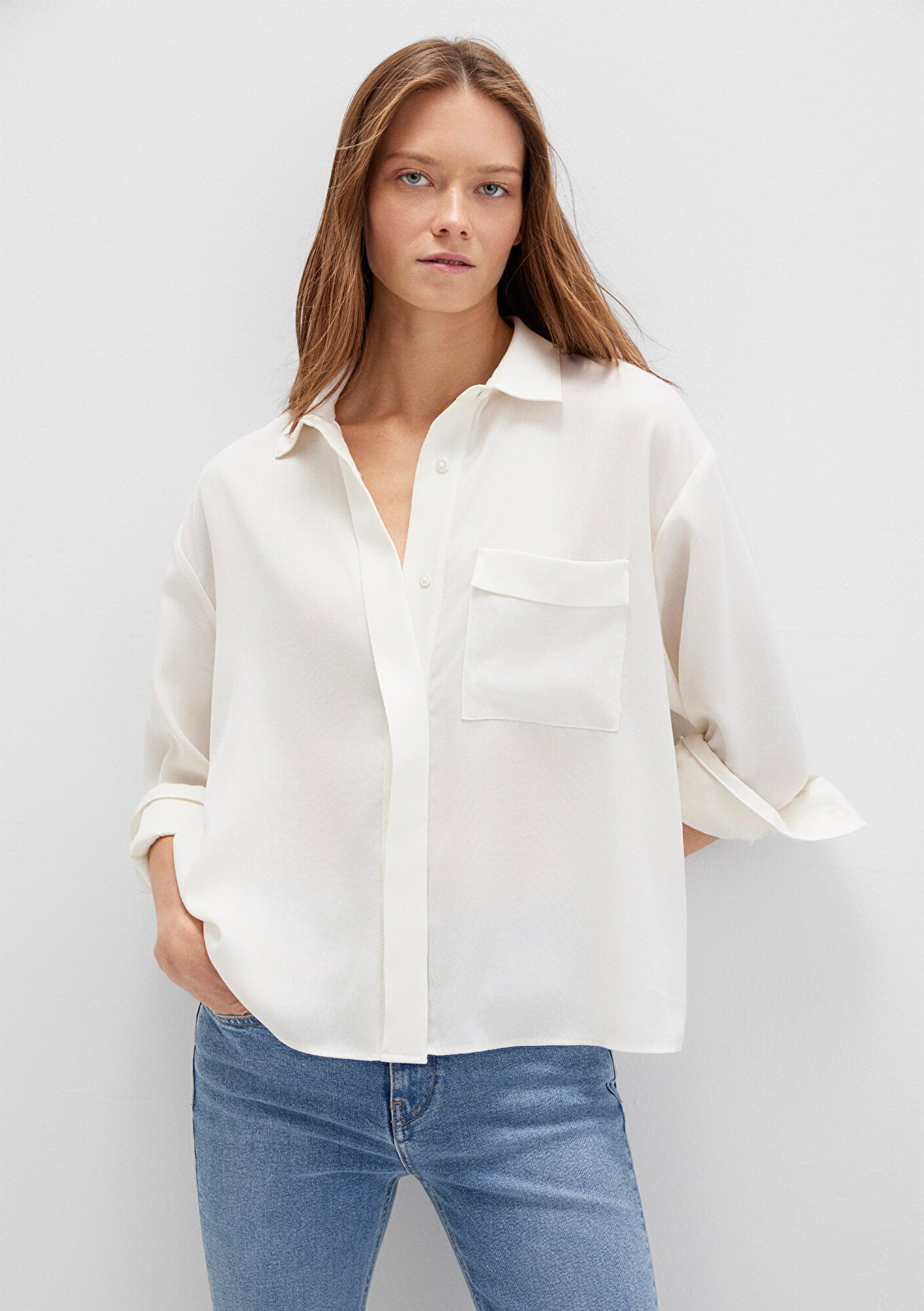  Mavi Ekru Gömlek Oversize / Geniş Kesim 1211354-80194