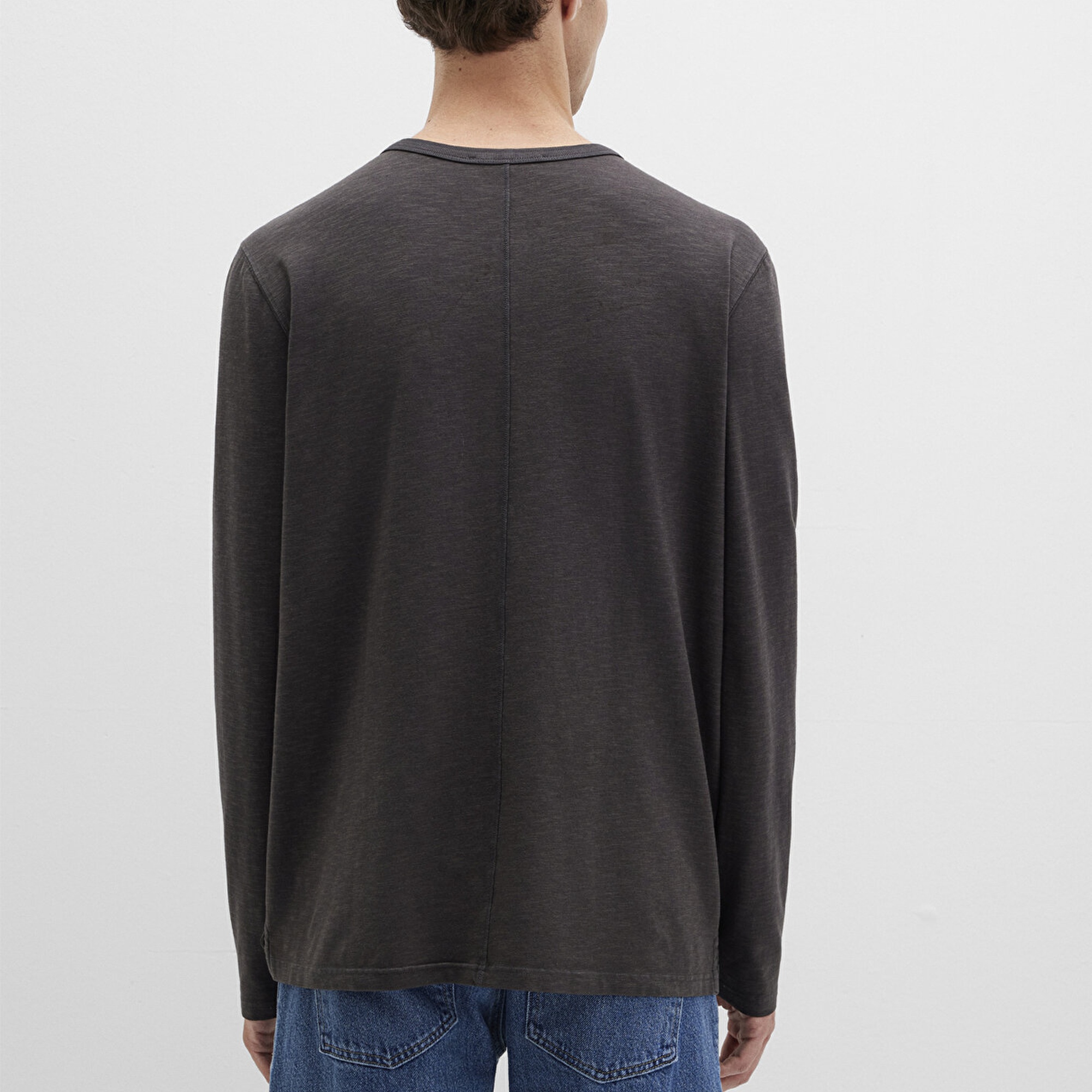 Mavi Gri Uzun Kollu Tişört Loose Fit / Bol Rahat Kesim 0613117-70092