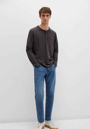  Mavi Gri Uzun Kollu Tişört Loose Fit / Bol Rahat Kesim 0613117-70092