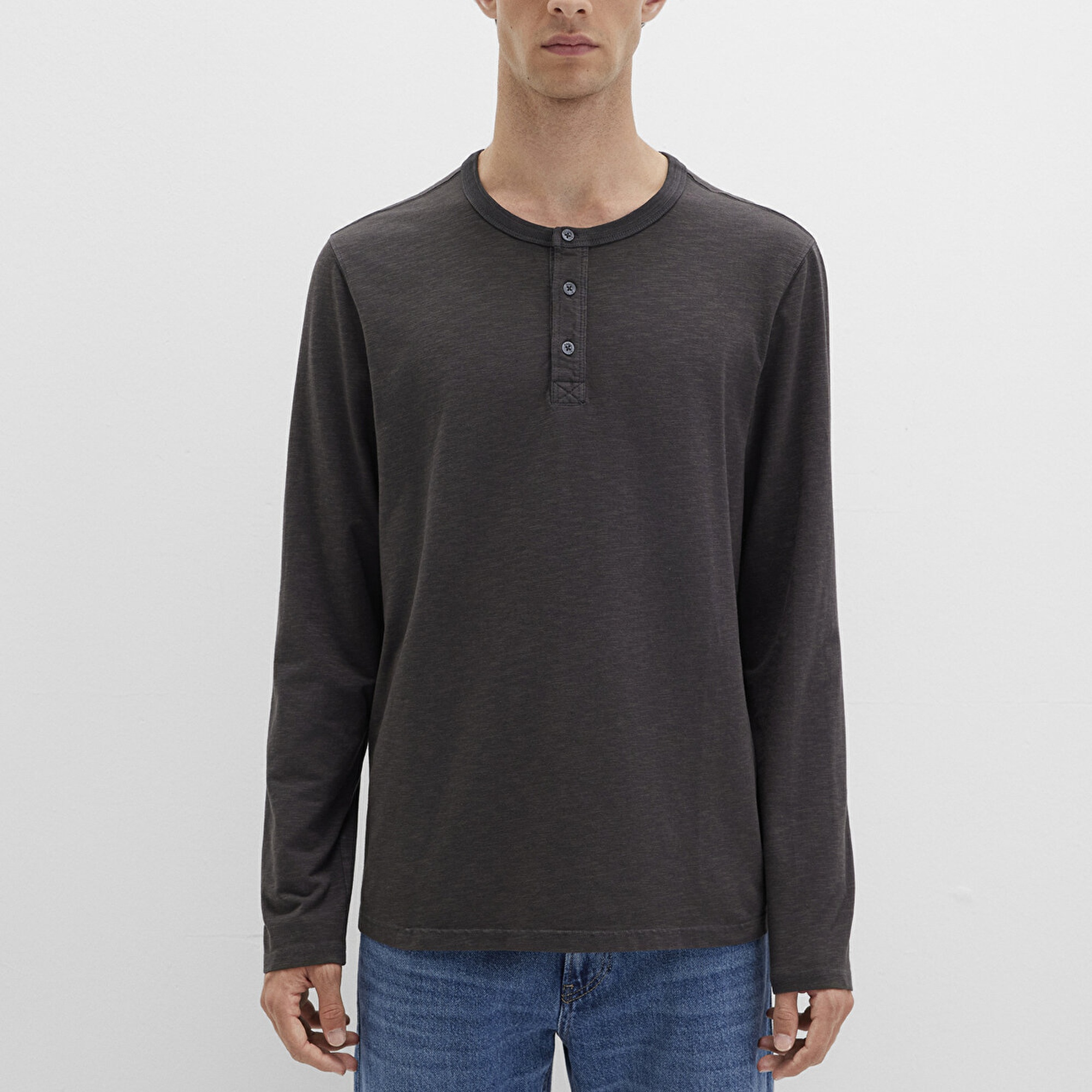 Mavi Gri Uzun Kollu Tişört Loose Fit / Bol Rahat Kesim 0613117-70092