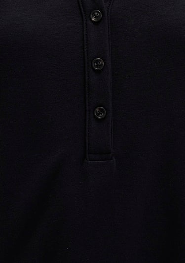  Mavi Yün Karışımlı Çift Katlı Siyah Uzun Kollu Tişört Semi Slim Fit / Yarı Dar Kesim 1613400-900