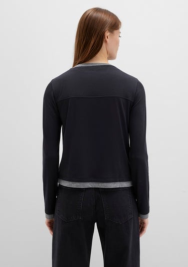  Mavi Yün Karışımlı Çift Katlı Siyah Uzun Kollu Tişört Semi Slim Fit / Yarı Dar Kesim 1613400-900