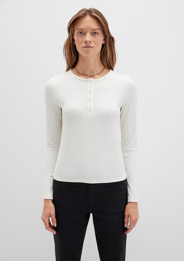  Mavi Uzun Kollu Ekru Basic Tişört Slim Fit / Dar Kesim 1613621-80194