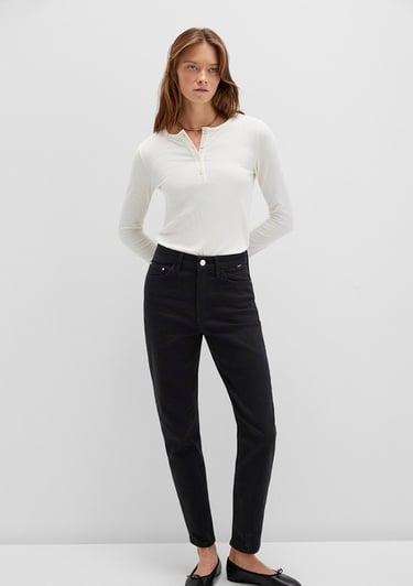  Mavi Uzun Kollu Ekru Basic Tişört Slim Fit / Dar Kesim 1613621-80194