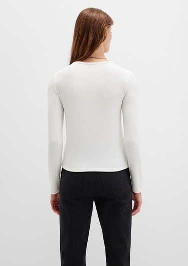  Mavi Uzun Kollu Ekru Basic Tişört Slim Fit / Dar Kesim 1613621-80194