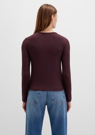  Mavi Uzun Kollu Kahverengi Basic Tişört Slim Fit / Dar Kesim 1613621-70223