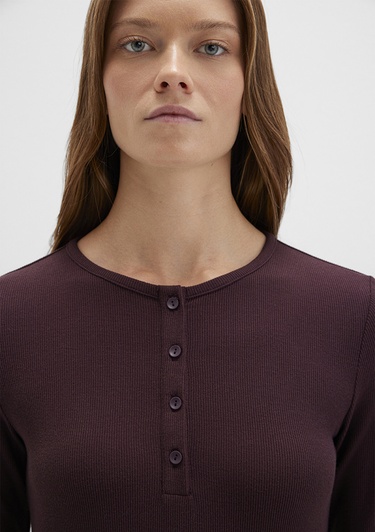  Mavi Uzun Kollu Kahverengi Basic Tişört Slim Fit / Dar Kesim 1613621-70223