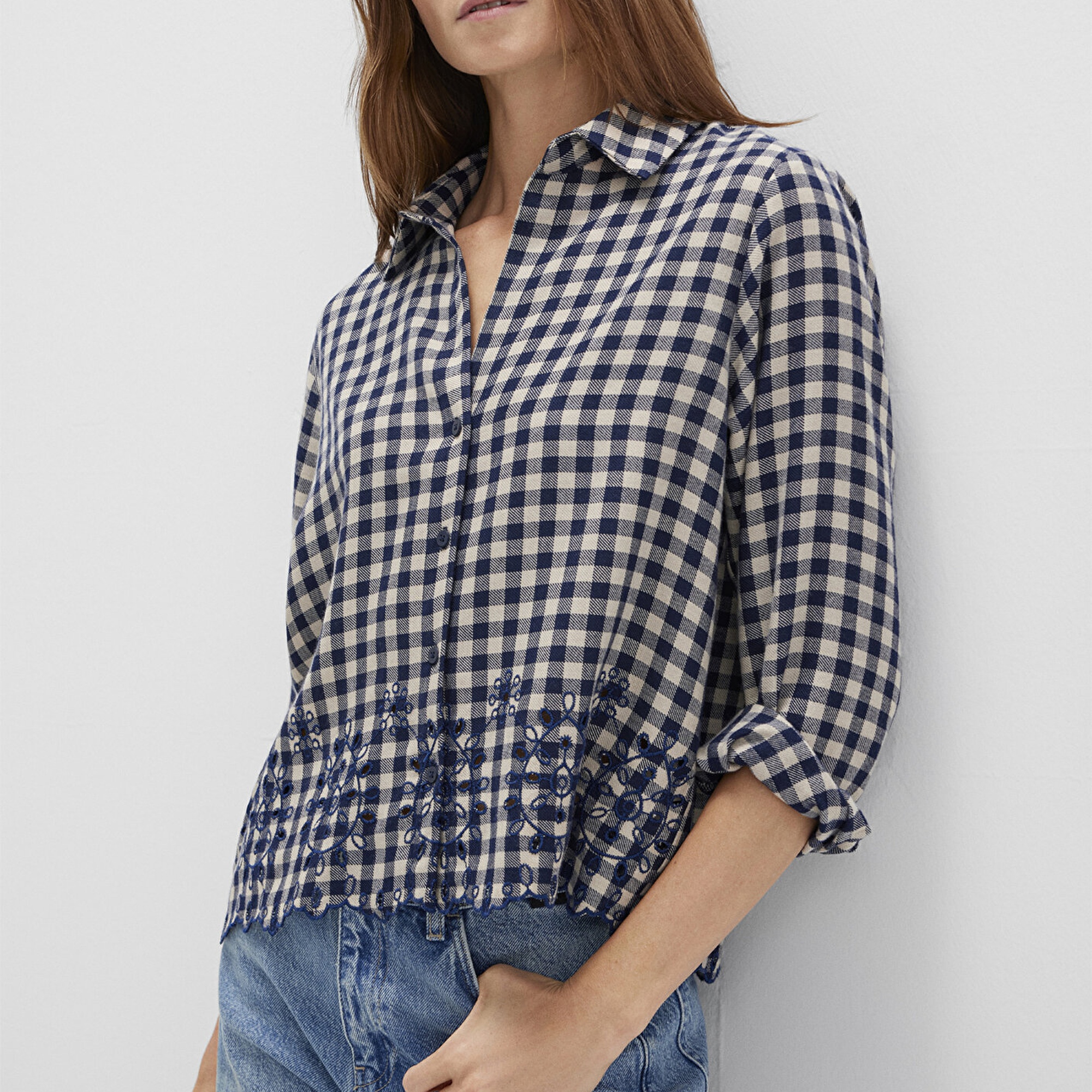 Mavi Lacivert Ekose Gömlek Loose Fit / Bol Rahat Kesim 1211298-83154