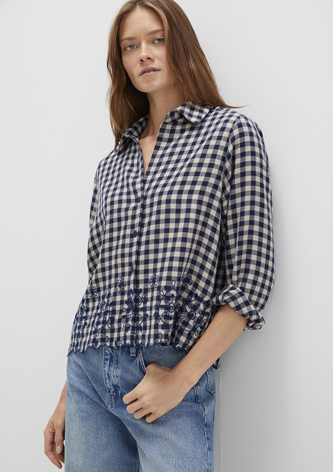  Mavi Lacivert Ekose Gömlek Loose Fit / Bol Rahat Kesim 1211298-83154