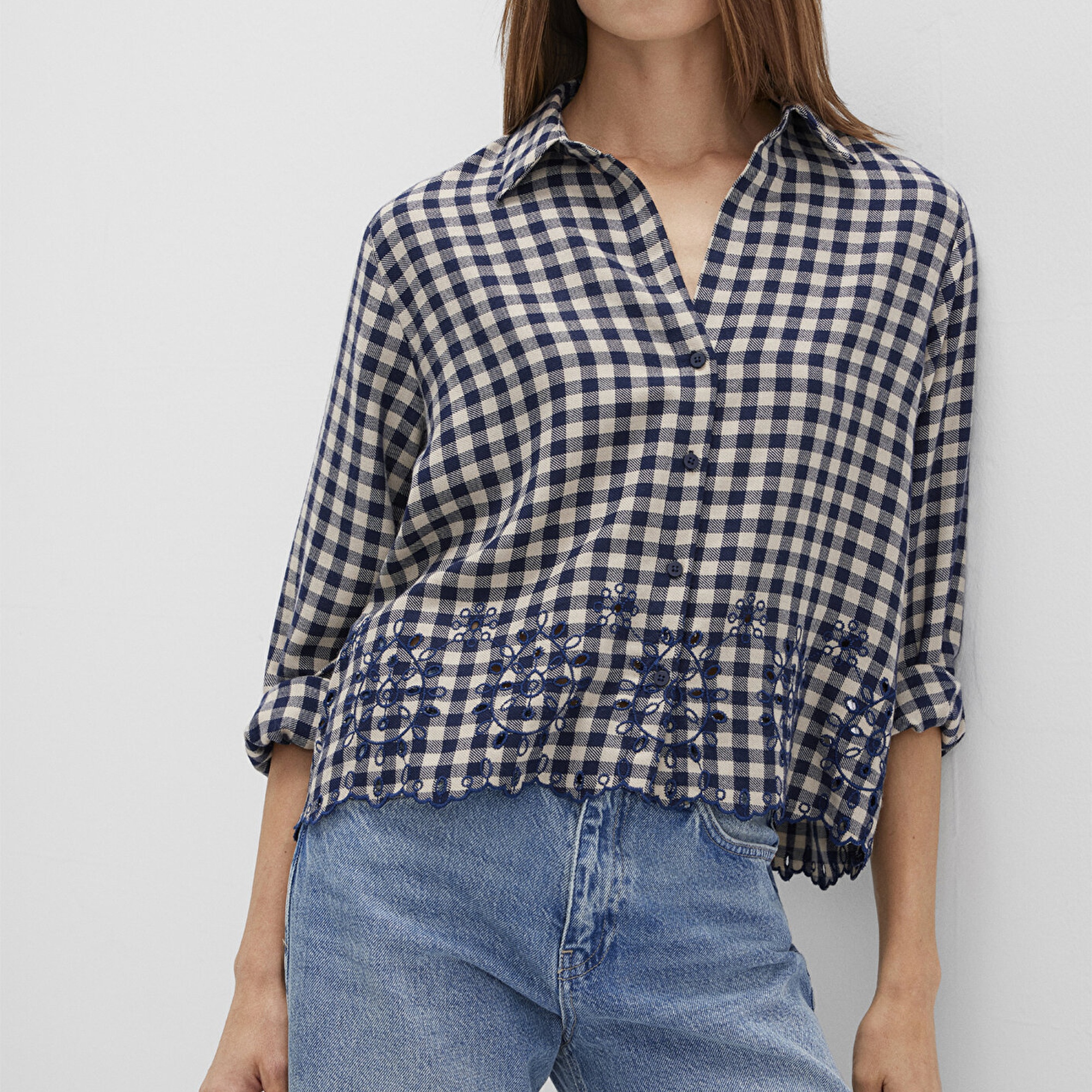 Mavi Lacivert Ekose Gömlek Loose Fit / Bol Rahat Kesim 1211298-83154