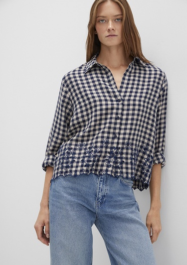  Mavi Lacivert Ekose Gömlek Loose Fit / Bol Rahat Kesim 1211298-83154