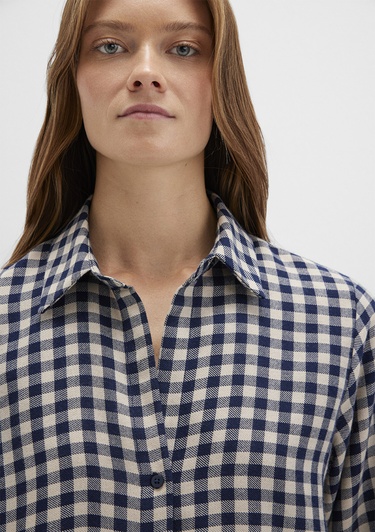  Mavi Lacivert Ekose Gömlek Loose Fit / Bol Rahat Kesim 1211298-83154