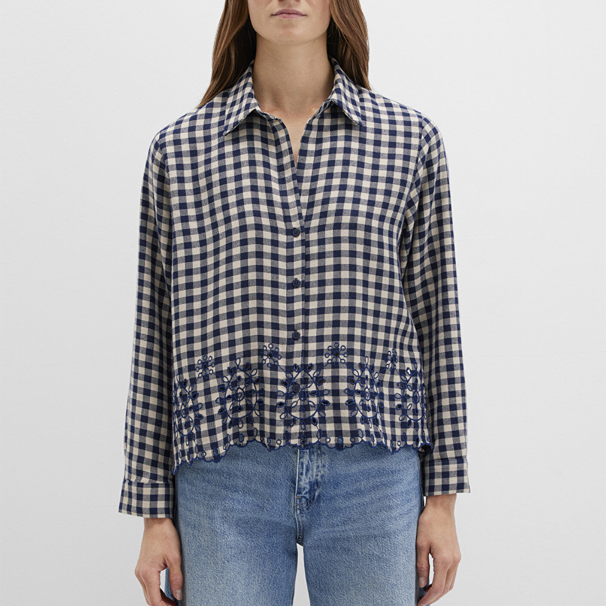 Mavi Lacivert Ekose Gömlek Loose Fit / Bol Rahat Kesim 1211298-83154