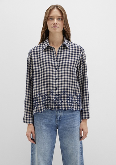  Mavi Lacivert Ekose Gömlek Loose Fit / Bol Rahat Kesim 1211298-83154