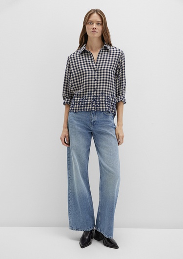  Mavi Lacivert Ekose Gömlek Loose Fit / Bol Rahat Kesim 1211298-83154