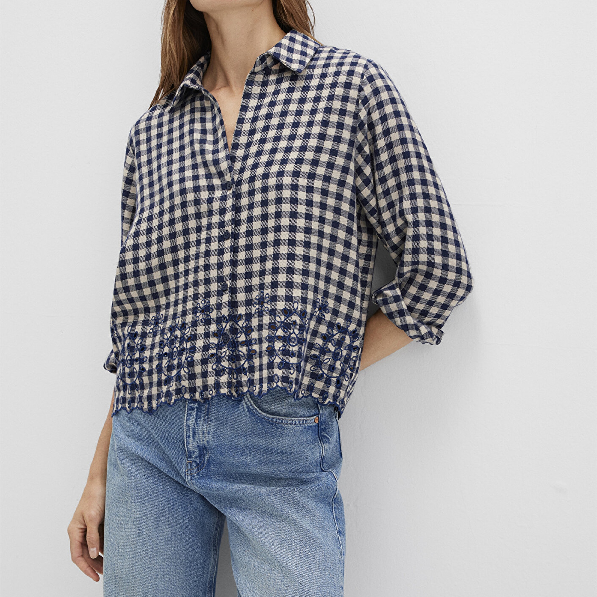 Mavi Lacivert Ekose Gömlek Loose Fit / Bol Rahat Kesim 1211298-83154