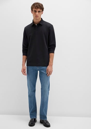  Mavi Düğme Detaylı Siyah Tişört Regular Fit / Normal Kesim 0613043-900