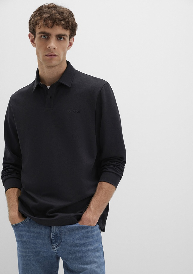  Mavi Düğme Detaylı Siyah Tişört Regular Fit / Normal Kesim 0613043-900