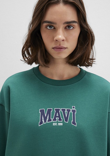  Mavi Mavi Logo Baskılı Yeşil Sweatshirt 1S10372-71918