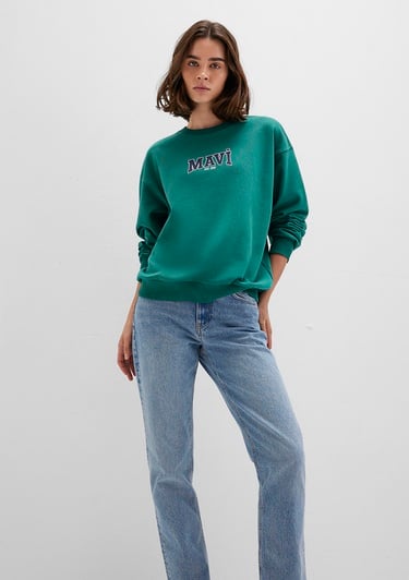  Mavi Mavi Logo Baskılı Yeşil Sweatshirt 1S10372-71918