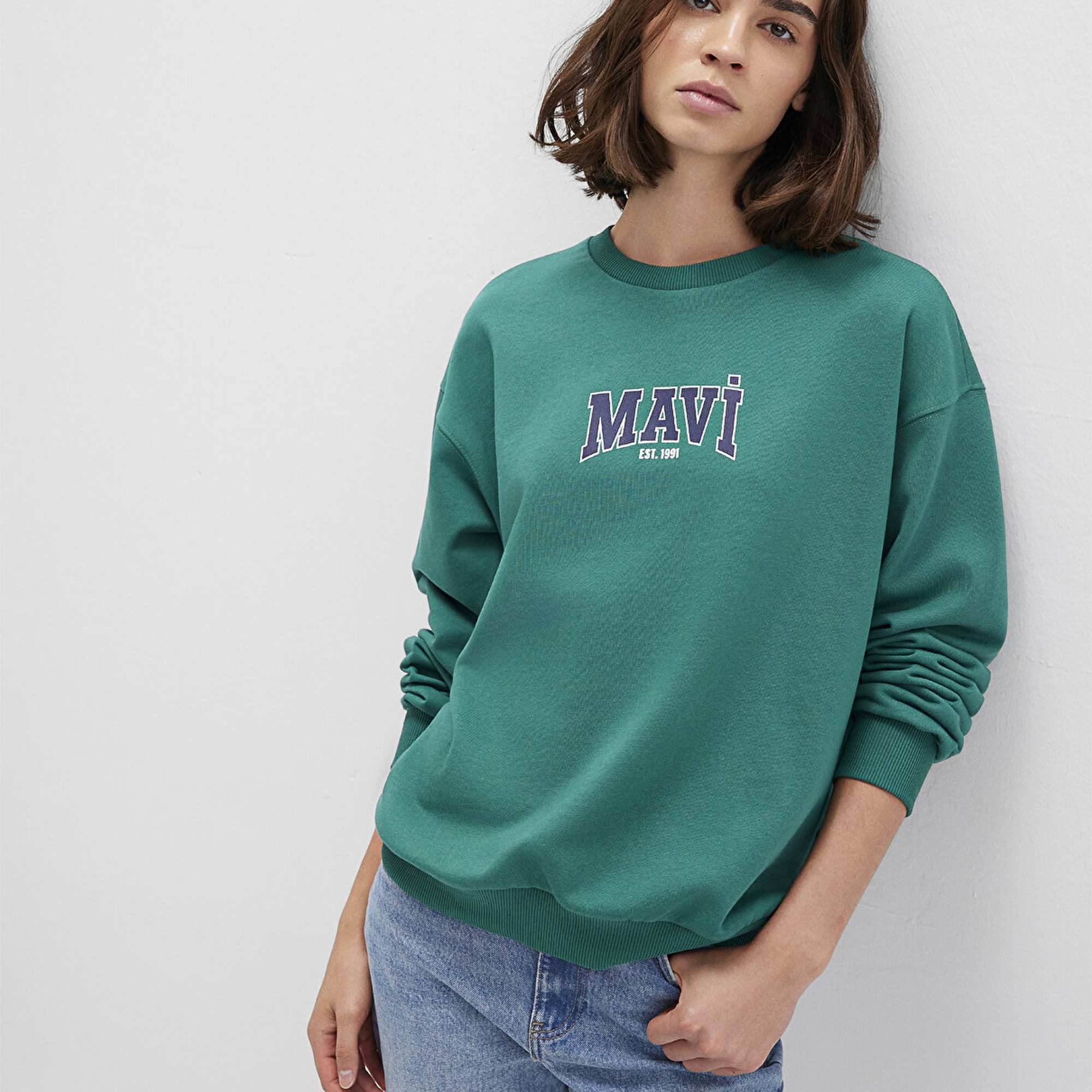 Mavi Mavi Logo Baskılı Yeşil Sweatshirt 1S10372-71918